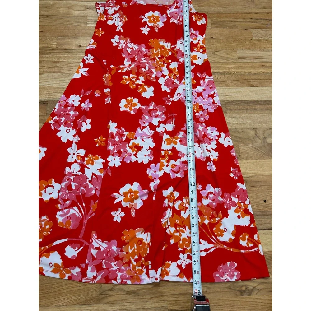 Susan Graver Floral Maxi Dress Womens XL Red Sleeveless Excellent Stretch Knit